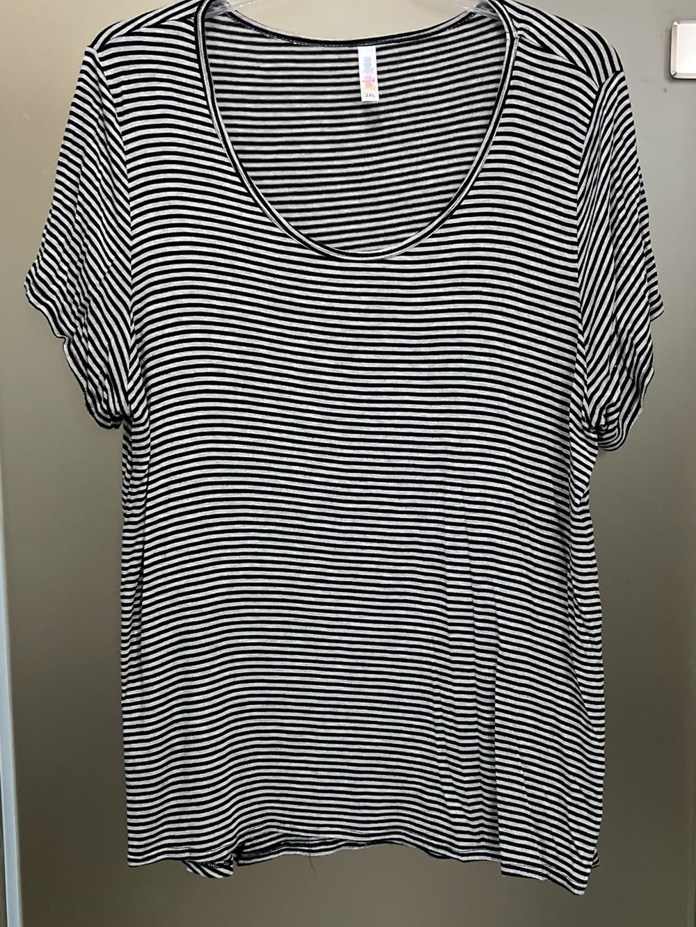LuLaRoe Black and White Striped Scoop Neck Top